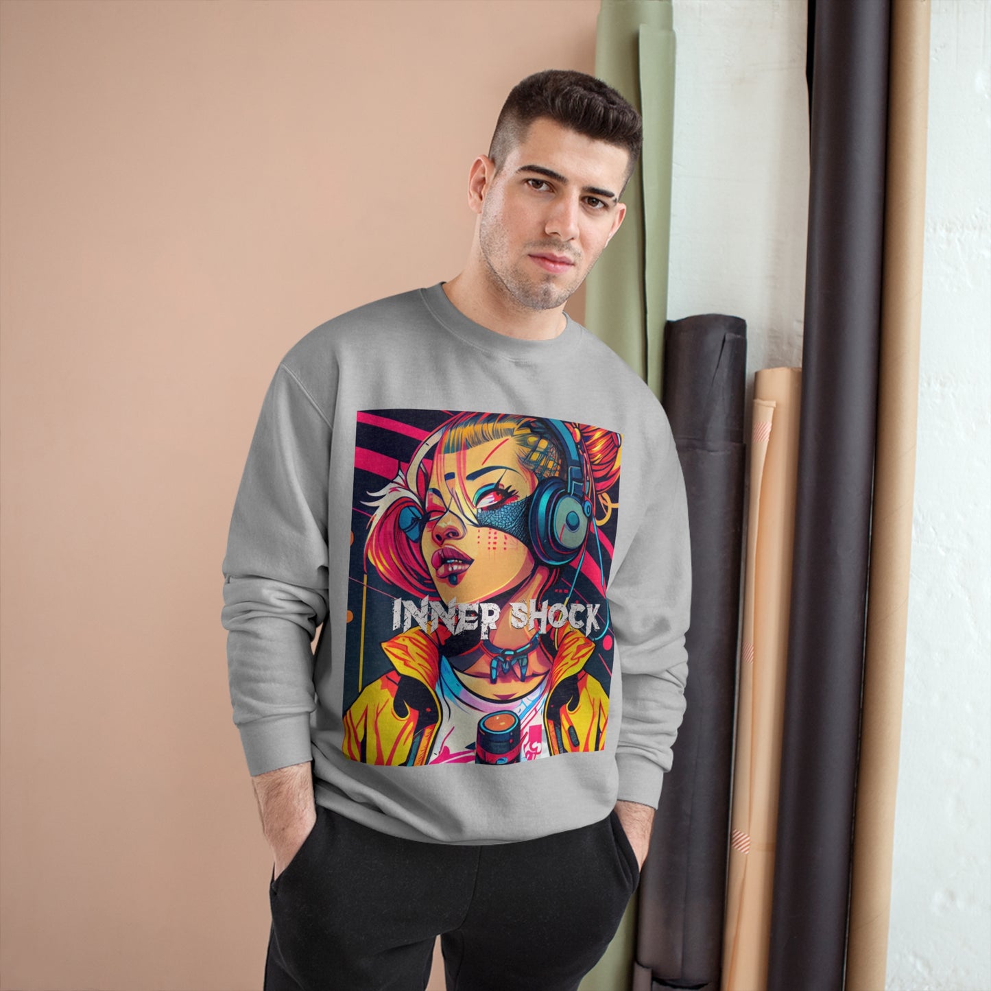 Inner Shock - Young Hip Girl with Headphones Champion Sweatshirt
