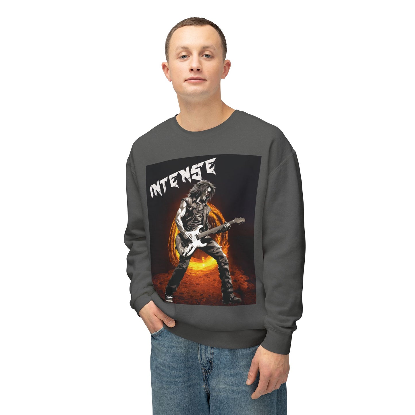 Intense Guitarist - Unisex Lightweight Crewneck Sweatshirt