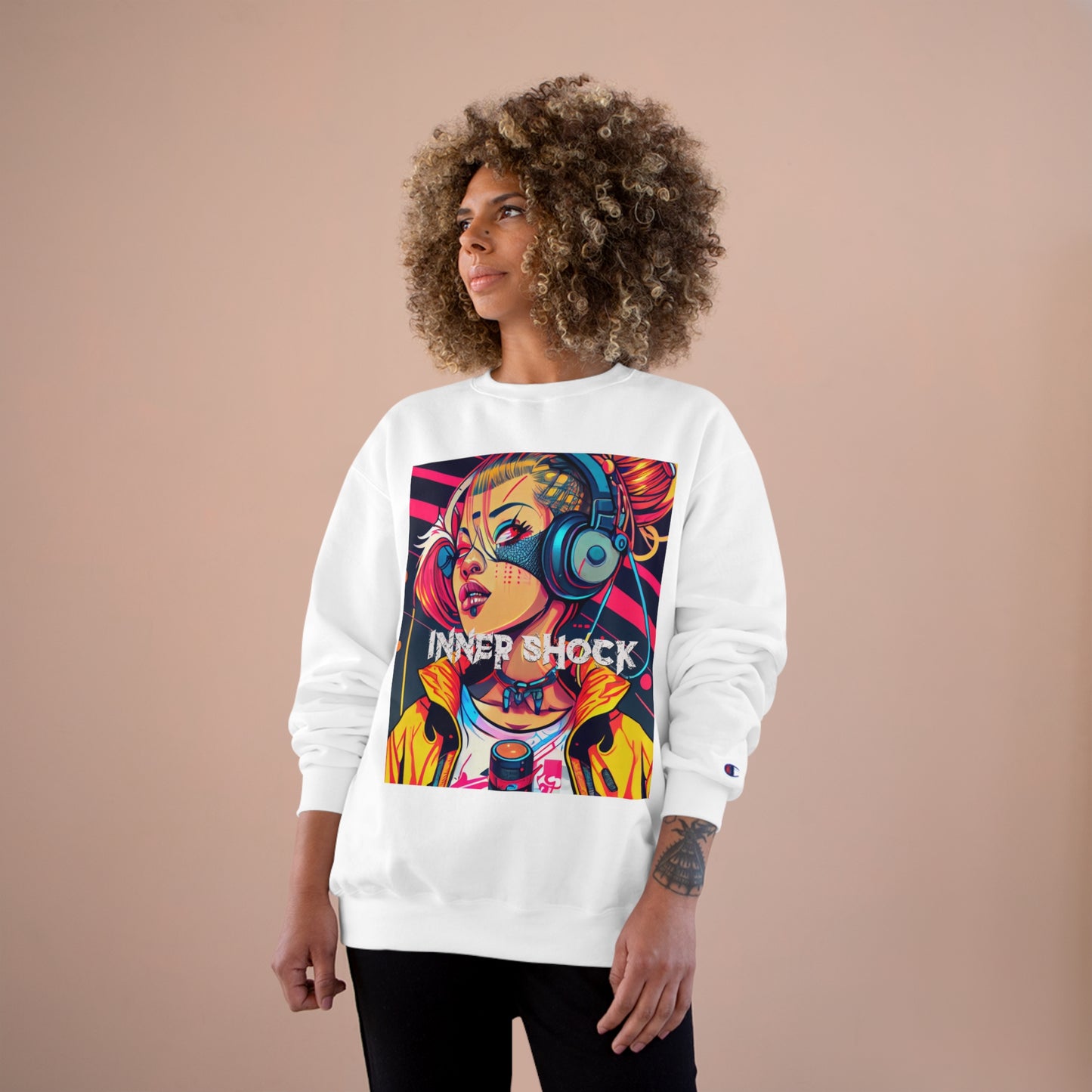 Inner Shock - Young Hip Girl with Headphones Champion Sweatshirt