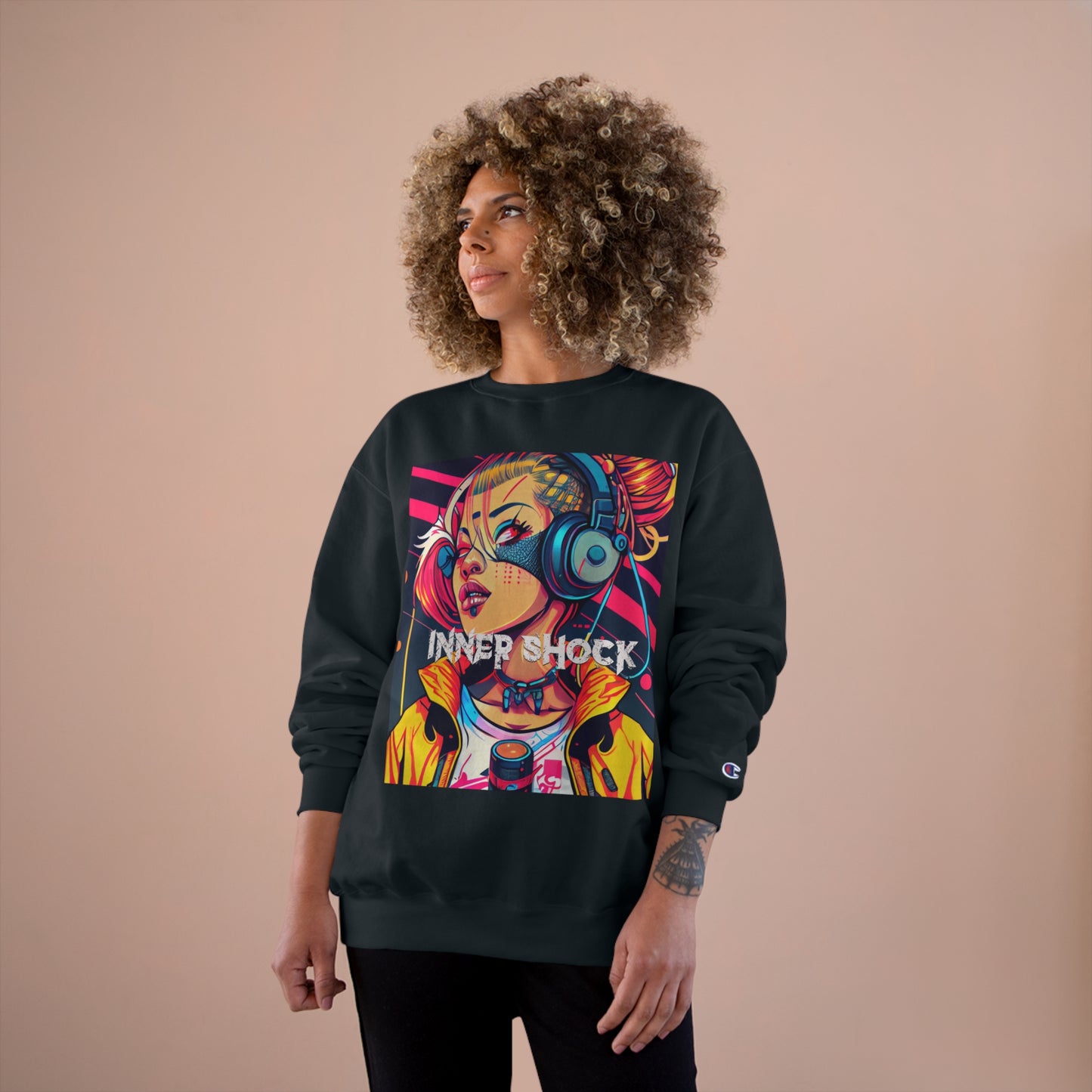 Inner Shock - Young Hip Girl with Headphones Champion Sweatshirt