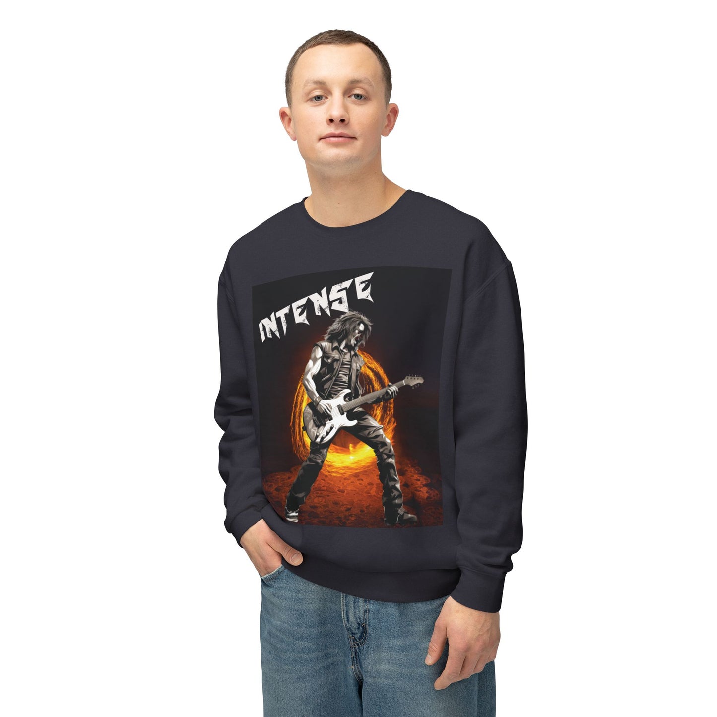 Intense Guitarist - Unisex Lightweight Crewneck Sweatshirt