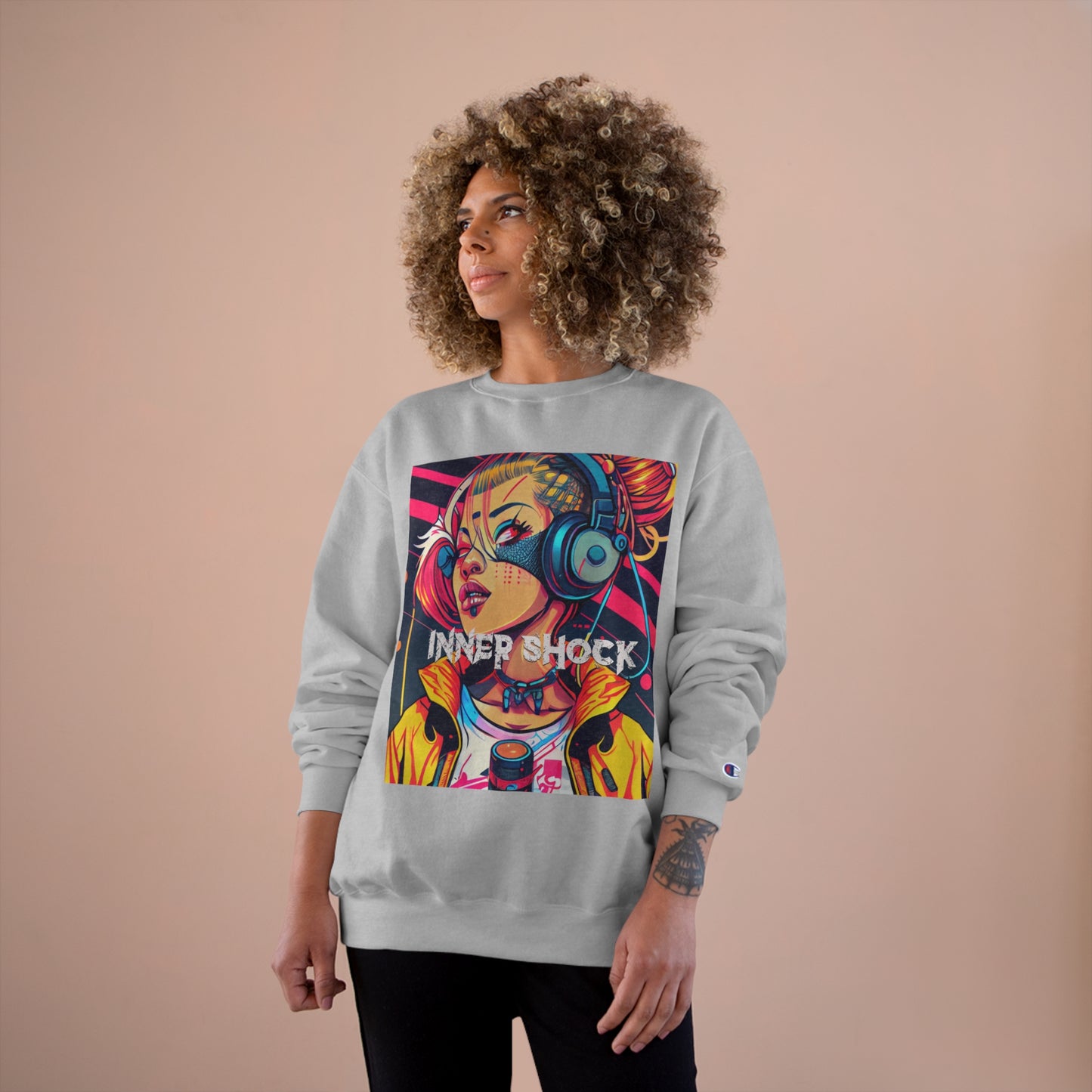 Inner Shock - Young Hip Girl with Headphones Champion Sweatshirt