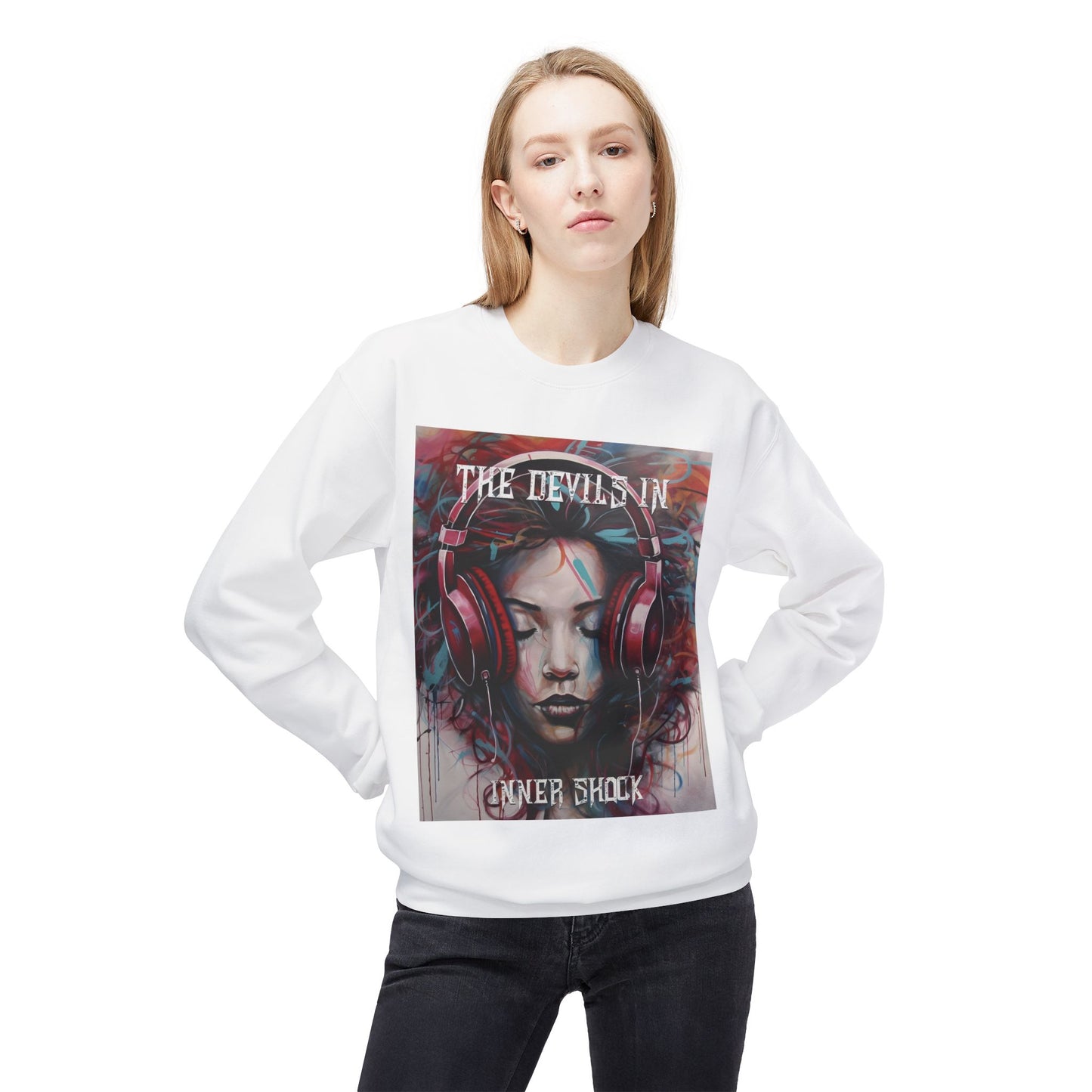 Inner Shock - Young Girl Listens to Music - Unisex Midweight Softstyle Sweatshirt