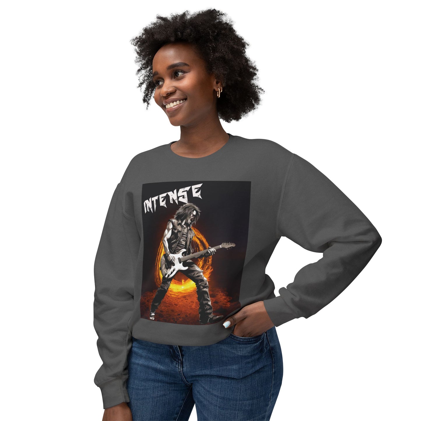 Intense Guitarist - Unisex Lightweight Crewneck Sweatshirt
