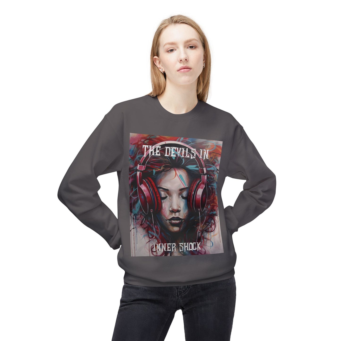 Inner Shock - Young Girl Listens to Music - Unisex Midweight Softstyle Sweatshirt