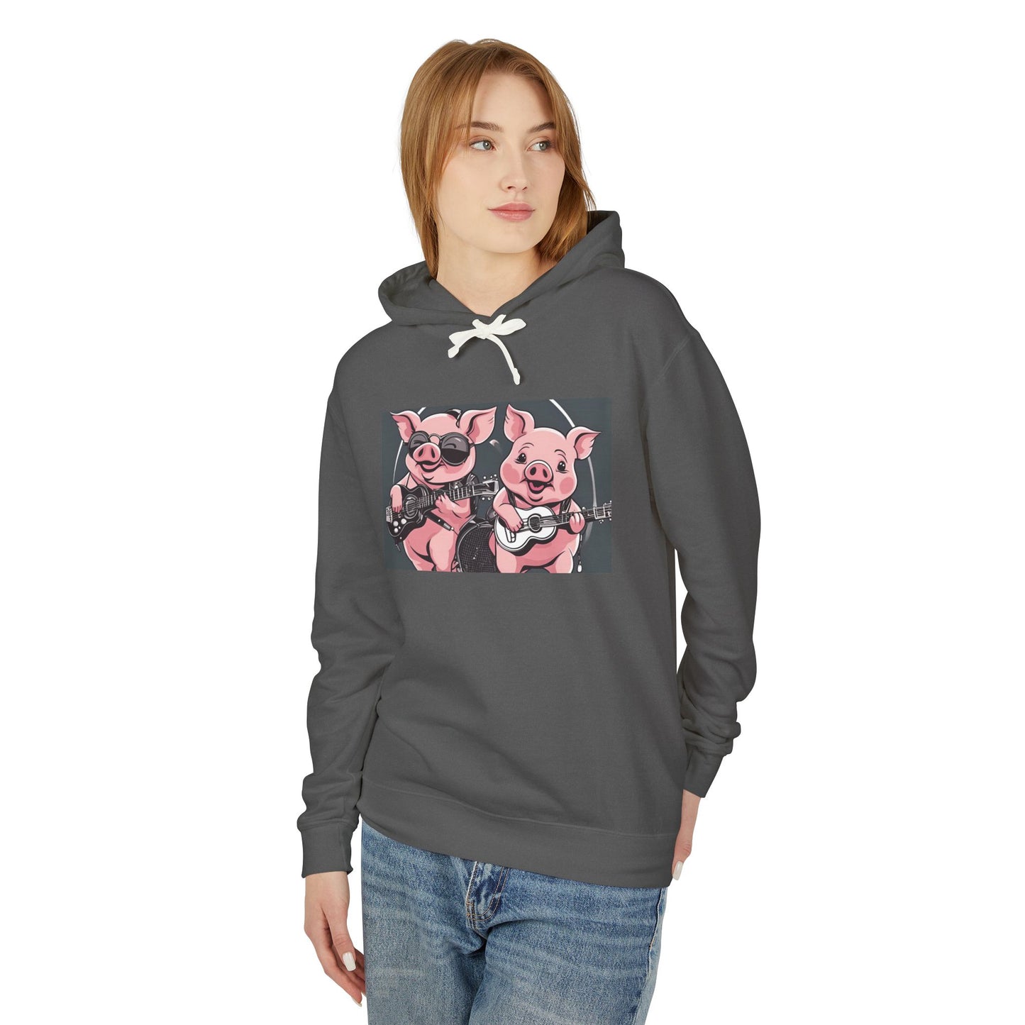 Pig Rock Band - Unisex Lightweight Hooded Sweatshirt