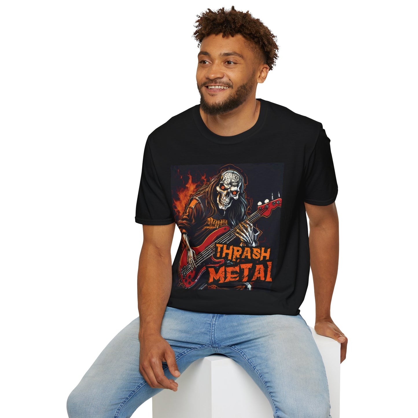 Thrash Metal - Fire Bass Player - Unisex Softstyle T-Shirt