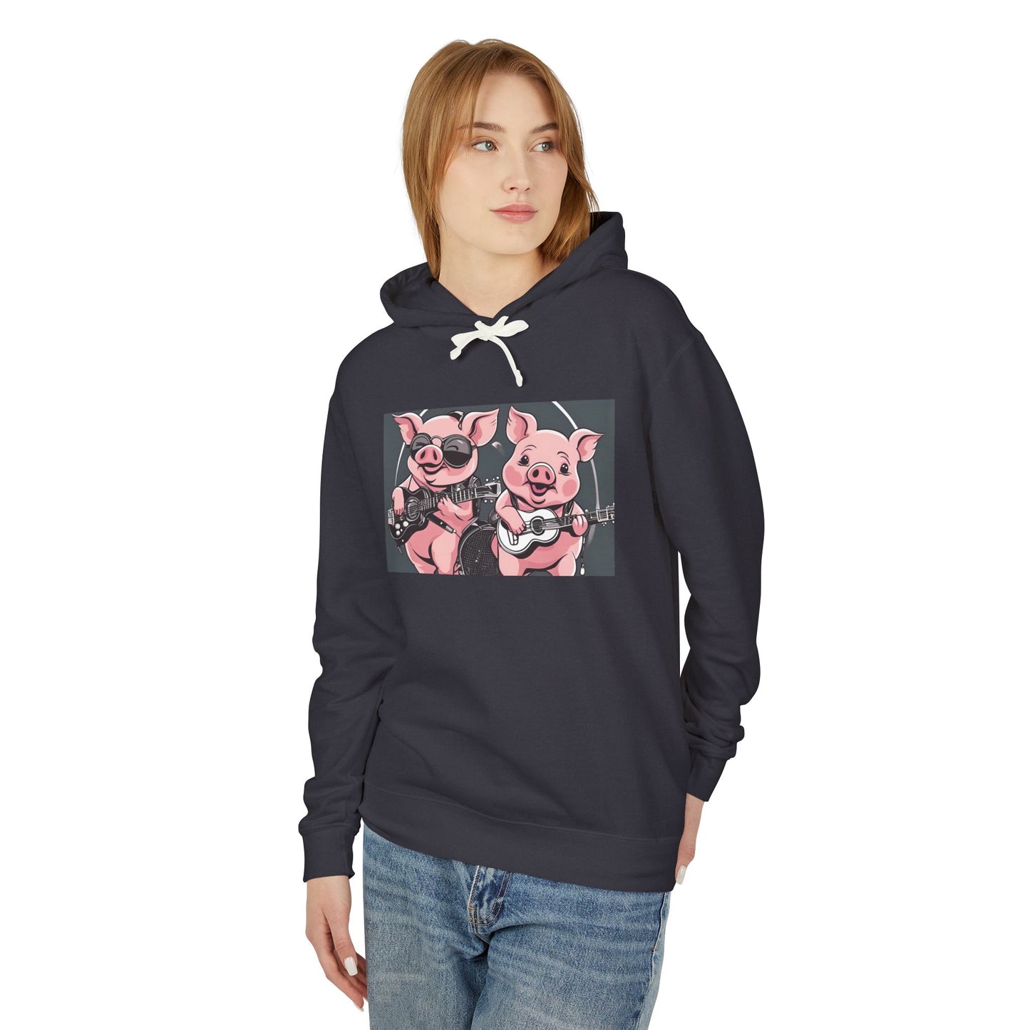 Pig Rock Band - Unisex Lightweight Hooded Sweatshirt