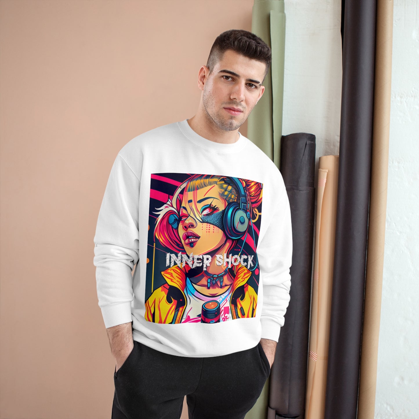 Inner Shock - Young Hip Girl with Headphones Champion Sweatshirt