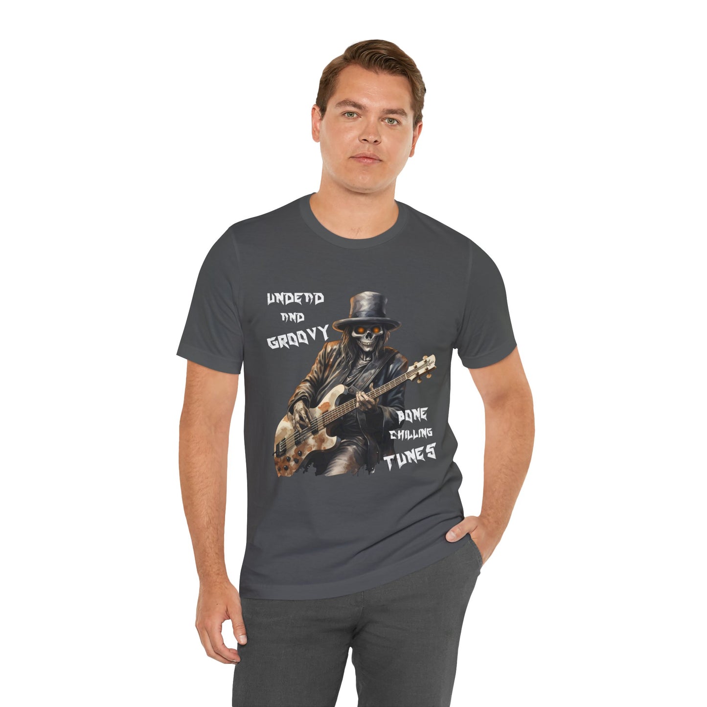 Undead and Groovy - Skeleton Guitar Player Unisex Jersey Short Sleeve Tee