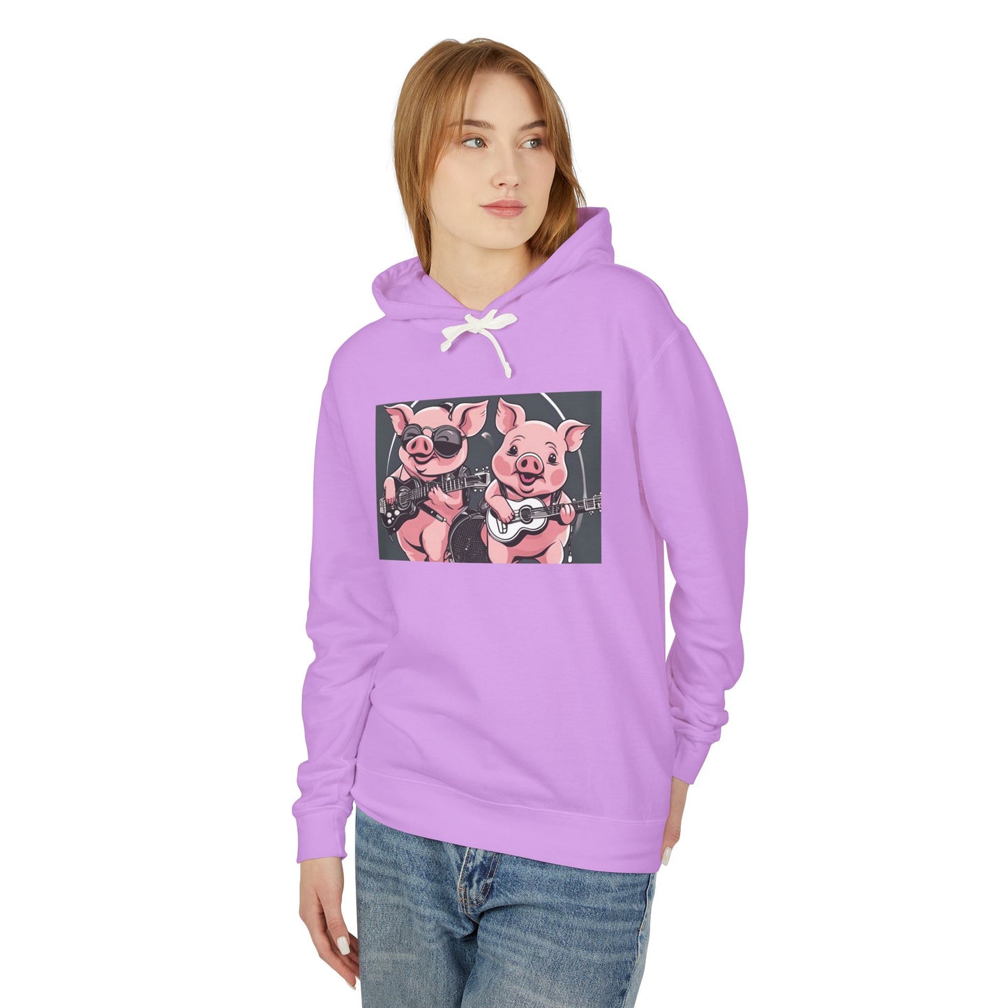 Pig Rock Band - Unisex Lightweight Hooded Sweatshirt