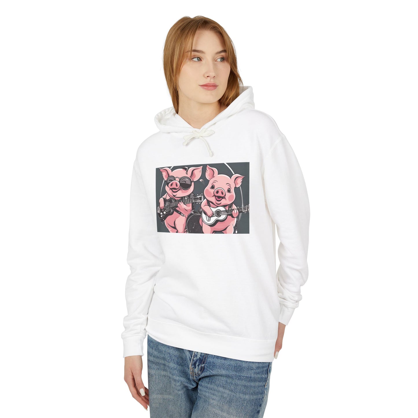 Pig Rock Band - Unisex Lightweight Hooded Sweatshirt